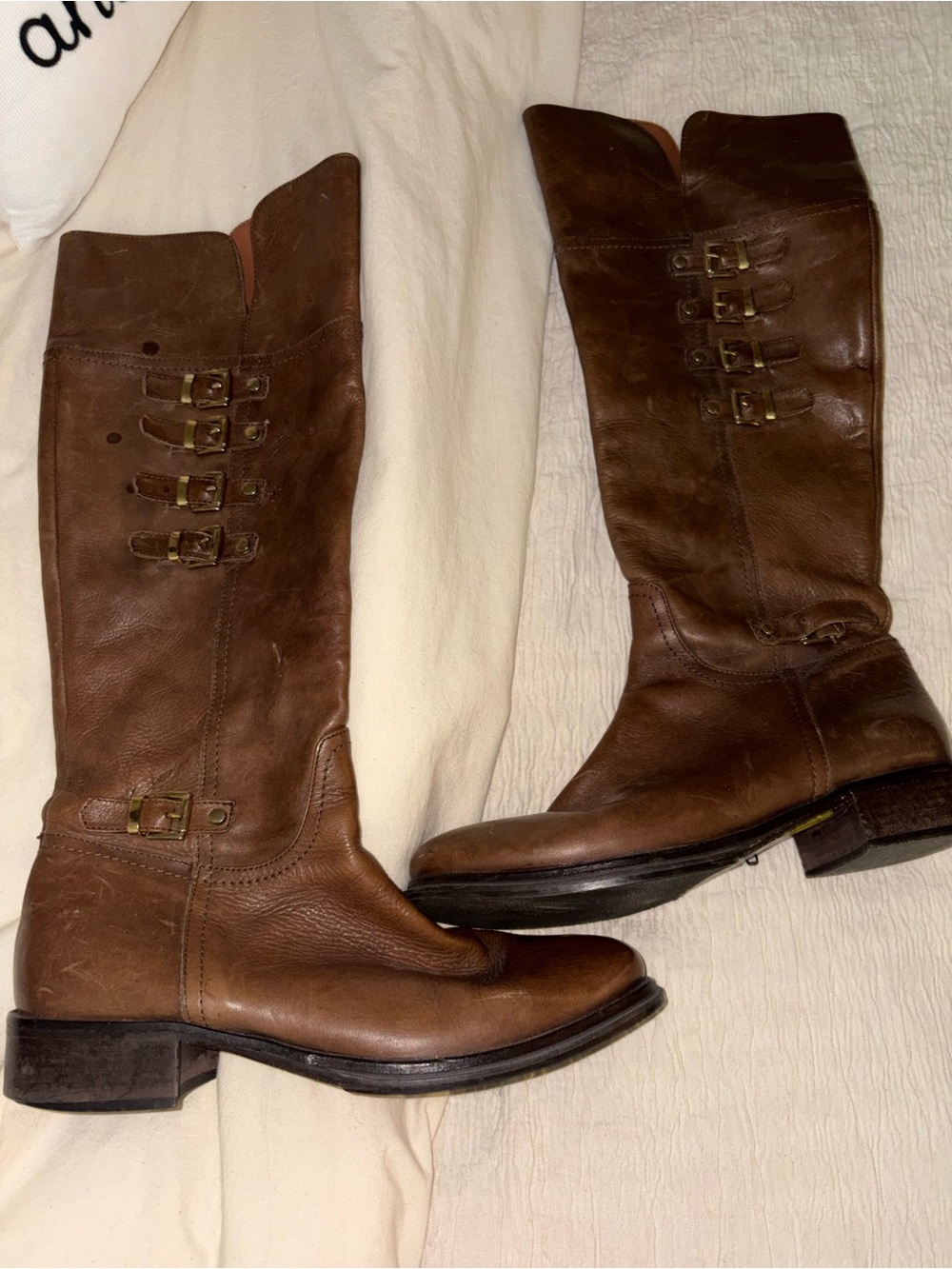 Women's Napoleoni Brown Leather Knee-High Buckle Riding Boots size 40 (US 9)